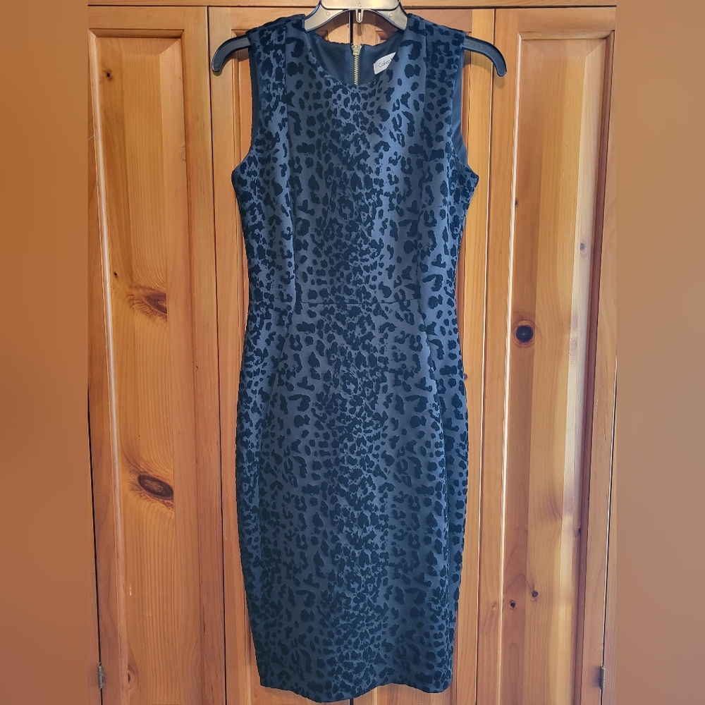 Calvin Klein Leopard Print Sleeveless Sheath Dress Black Size 4